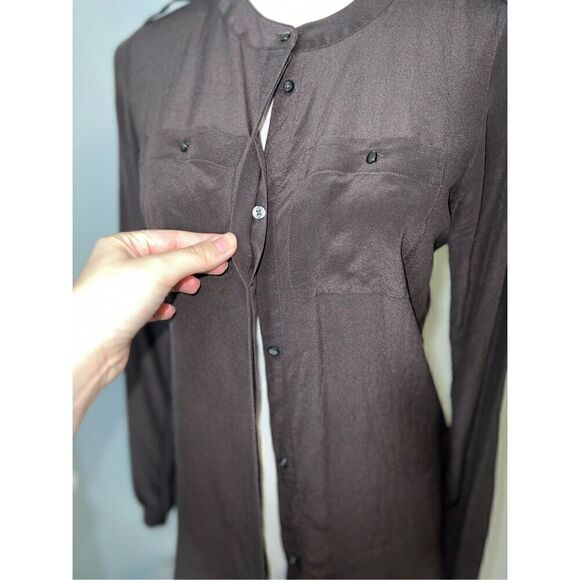 Women’s 100% Silk Long Sleeve Button Down Blouse Brown size 0 - Picture 4 of 9